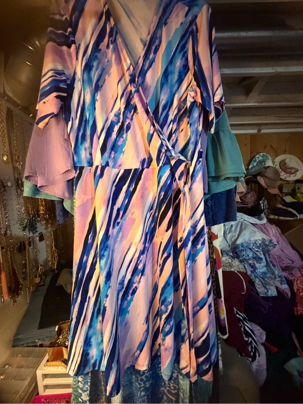 Nina Leonard Pink and Blue Watercolor Wrap Dress
